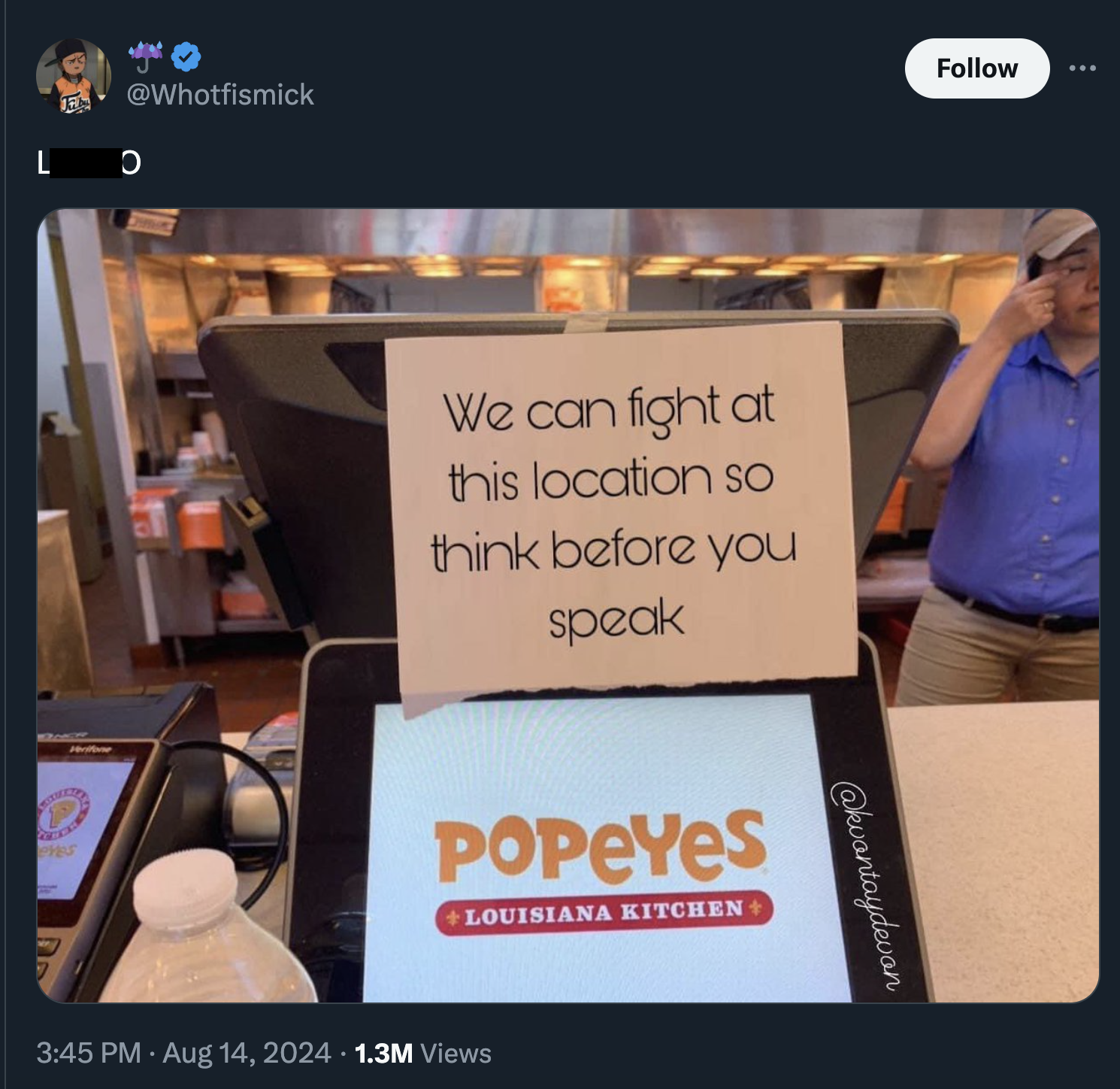 we can fight at this popeyes - 0 We can fight at this location so think before you speak Popeyes Louisiana Kitchen 1.3M Views